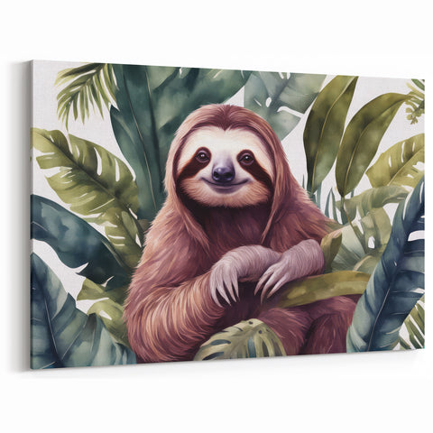 Serene Sloth Jungle Art - Green Leafy Wall Decor for Nature Lovers