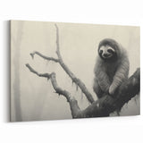 Serene Sloth in Misty Jungle - Black & White Tranquil Wall Art