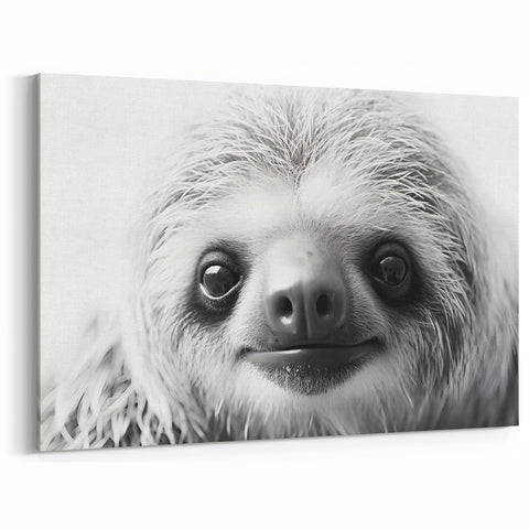 Close-Up Sloth Black & White Art - Modern Monochrome Wall Decor