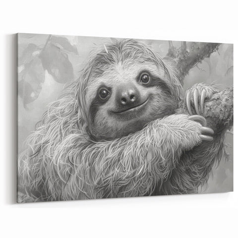 Charming Sloth Black & White Art - Detailed Monochrome Wall Decor