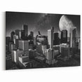 Surreal Houston Skyline Art – Moonlit Night Black and White Photography