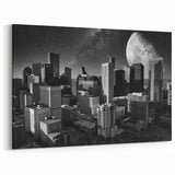 Surreal Houston Skyline Art – Moonlit Night Black and White Photography
