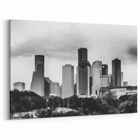 Black and White Houston Skyline Art – Elegant Cityscape Wall Decor