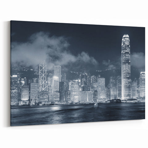 Hong Kong Skyline Photography | Monochrome Cityscape | Night Wall Art