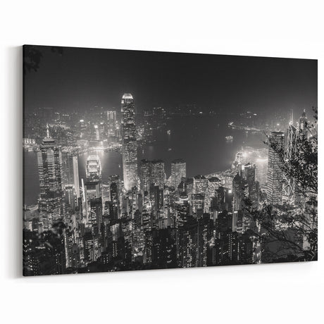 Hong Kong Skyline Photography | Night Cityscape | Downtown Canvas Art