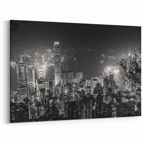 Hong Kong Skyline Photography | Night Cityscape | Downtown Canvas Art