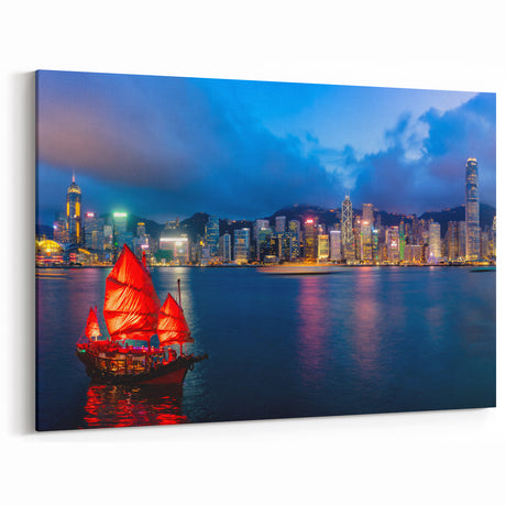 Hong Kong Panorama Art | Vibrant Skyline | Night Cityscape Canvas