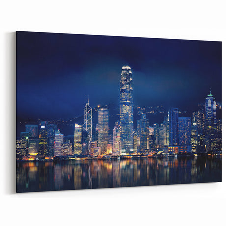 Hong Kong Skyline Wall Art | Night Cityscape Canvas | Downtown Photography