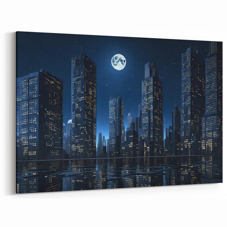 Hong Kong Skyline Wall Art | Moonlit Cityscape | Night Photography