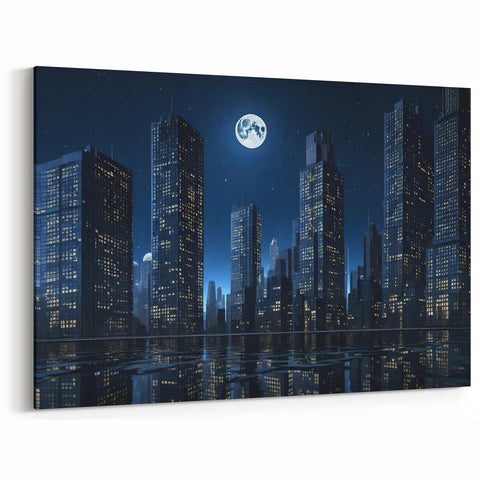 Hong Kong Skyline Wall Art | Moonlit Cityscape | Night Photography