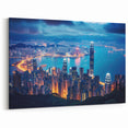 Hong Kong Cityscape Art | Vibrant Skyline | Night Photography Canvas