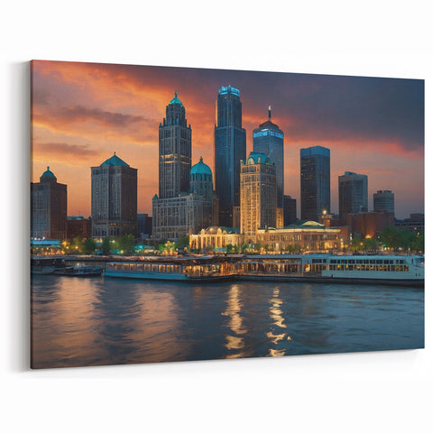 Majestic Detroit Skyline at Sunset - Vibrant Cityscape Photography Art