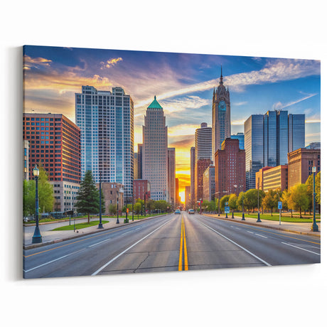 Bright Detroit Skyline Art - Sunrise Cityscape Photography Print