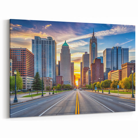 Bright Detroit Skyline Art - Sunrise Cityscape Photography Print