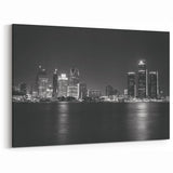 Classic Detroit Skyline Art - Black and White Night Cityscape Print