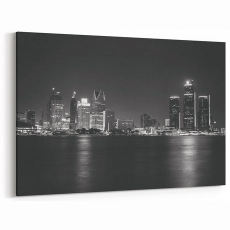 Classic Detroit Skyline Art - Black and White Night Cityscape Print