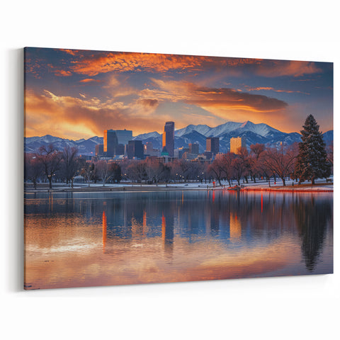Scenic Denver Skyline Art – Majestic Mountain Sunset Cityscape Print