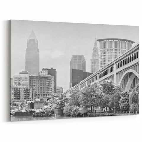 Cleveland Skyline Photography - Black and White Cityscape Art Print
