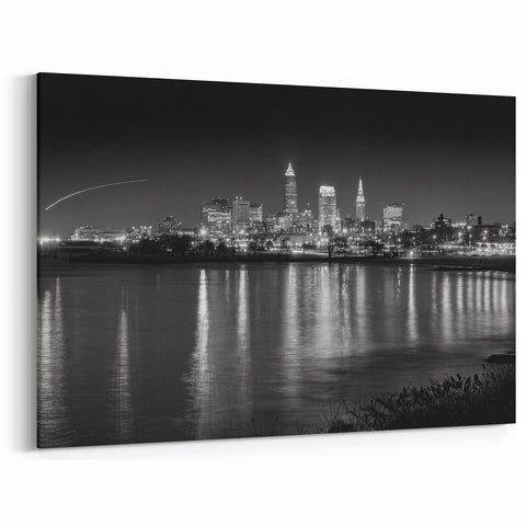 Cleveland Night Skyline Art - Black and White Cityscape Photography