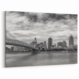 Cincinnati Skyline in Black & White - Elegant Monochrome Wall Art