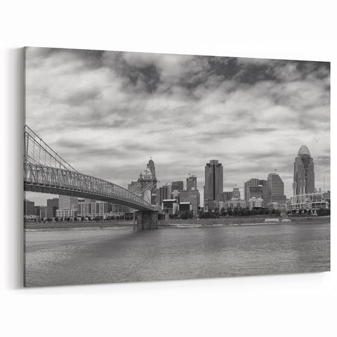Cincinnati Skyline in Black & White - Elegant Monochrome Wall Art