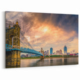 Cincinnati Skyline with Glowing Sunset - Dramatic Cityscape Wall Art