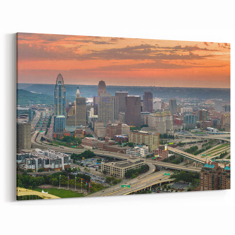 Cincinnati Skyline at Dusk - Urban Sunset Cityscape Wall Art Print