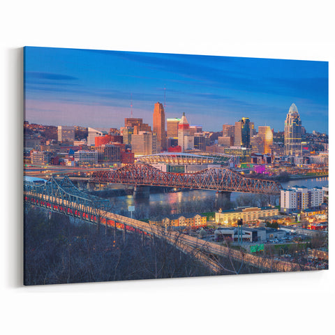 Cincinnati Skyline with Bridges - Vibrant Evening Cityscape Wall Art