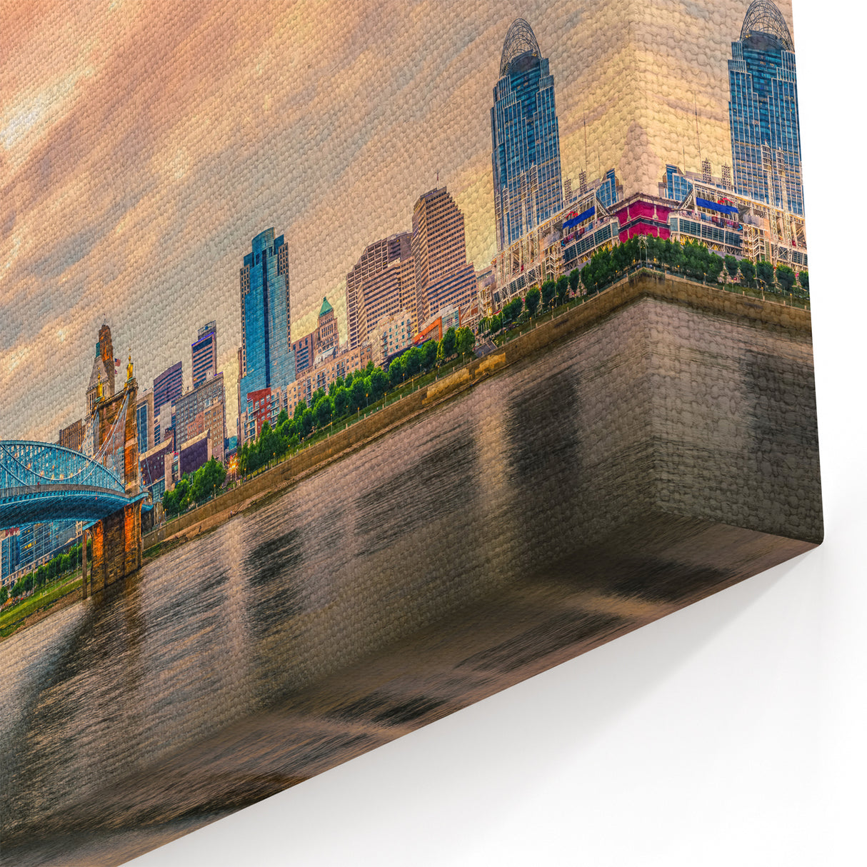 Cincinnati Bridge at Sunset - Dramatic Skyline Cityscape Wall Art