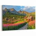 Colorful Mountain Village Wall Art - Vibrant Landscape with Wildflowers