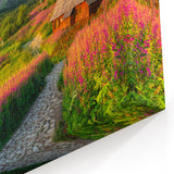 Colorful Mountain Village Wall Art - Vibrant Landscape with Wildflowers