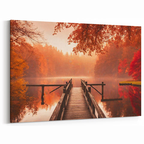 Autumn Serenity Harbor Wall Art - Tranquil Lakeside with Fall Foliage