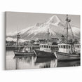 Timeless Black and White Harbor Wall Art - Majestic Mountain Scenery