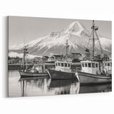 Timeless Black and White Harbor Wall Art - Majestic Mountain Scenery