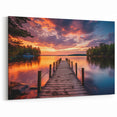 Fiery Sunset Harbor Wall Art - Stunning Lakeside View with Vibrant Skies