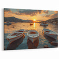 Golden Hour Harbor Wall Art - Serene Sunset with Boats on Calm Waters