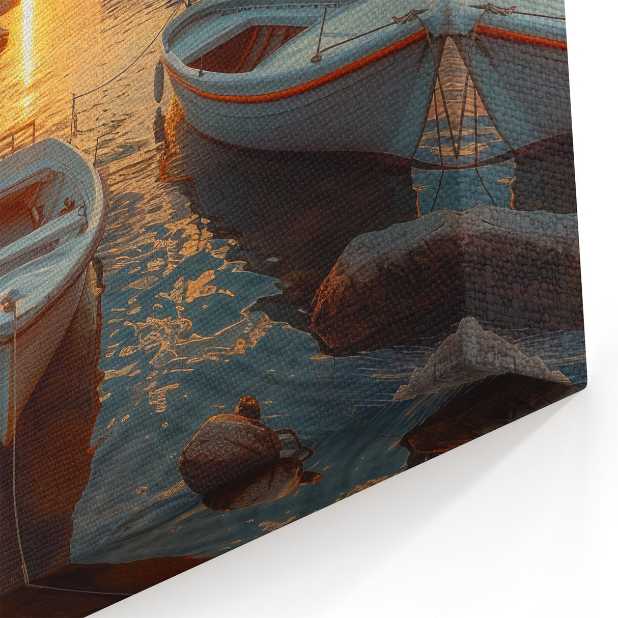 Golden Hour Harbor Wall Art - Serene Sunset with Boats on Calm Waters