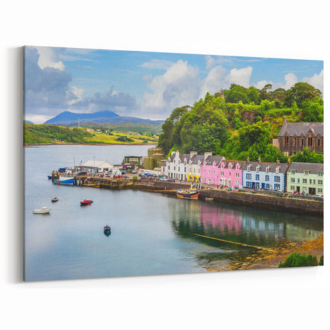 Colorful Harbor Village Wall Art - Vibrant Coastal Scene with Charming Houses