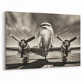 Vintage Aircraft Art: Classic Twin-Prop Plane in Black and White Print