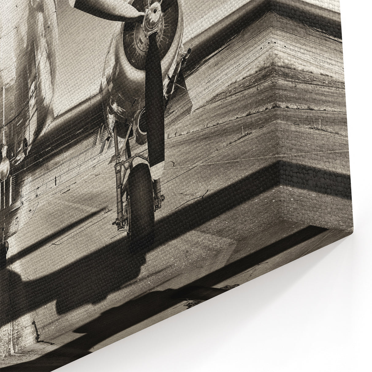 Vintage Aircraft Art: Classic Twin-Prop Plane in Black and White Print