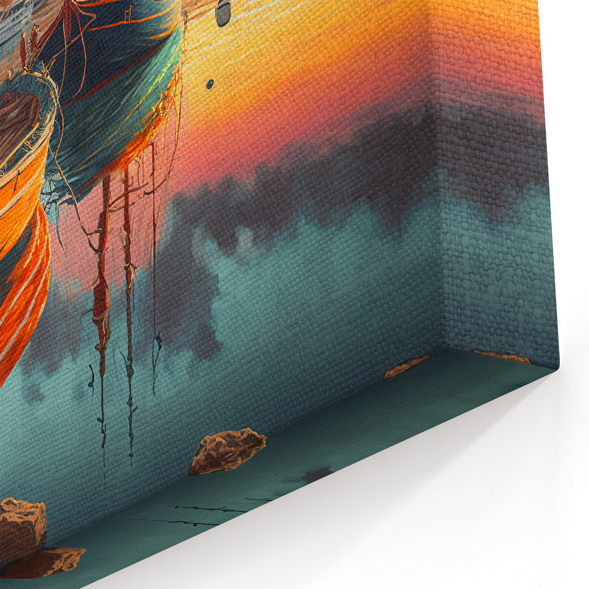 Vibrant Harbor Sunset Wall Art - Colorful Boats and Golden Reflections