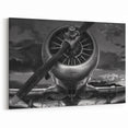 Vintage Aircraft Art: Close-Up of Propeller Engine in Dramatic Monochrome