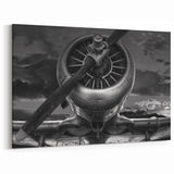 Vintage Aircraft Art: Close-Up of Propeller Engine in Dramatic Monochrome