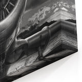 Vintage Aircraft Art: Close-Up of Propeller Engine in Dramatic Monochrome