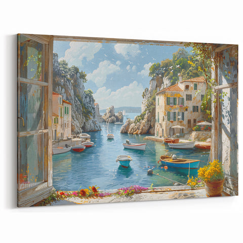 Tranquil Coastal Harbor Scenery Wall Art – Nautical Harbor Canvas