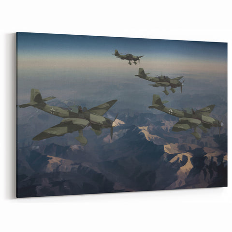 Vintage Aircraft Art: WWII Fighter Planes in Flight Canvas Print