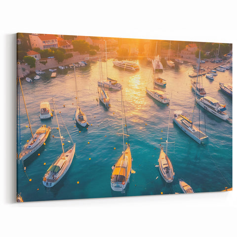 Golden Sunset Harbor Art – Nautical Coastal Canvas