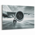 Modern Aviation Art: Jet Engine Close-Up in Sleek Monochrome Canvas Print