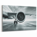 Modern Aviation Art: Jet Engine Close-Up in Sleek Monochrome Canvas Print