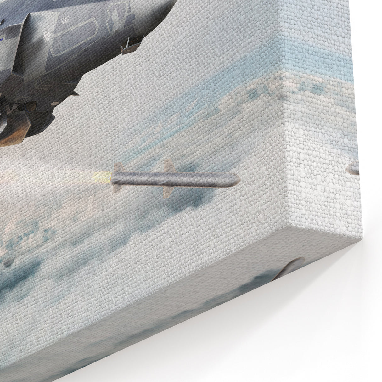 Modern Aviation Art: Stealth Fighter Jet with Missile Launch Canvas Print
